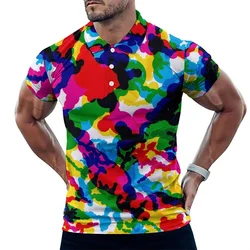 Men's Polo Shirt 3D Full Print Colorful Camouflage Graphic Fishing Golf Shirts Short Sleeve Oversized Casual Tops T-Shirt