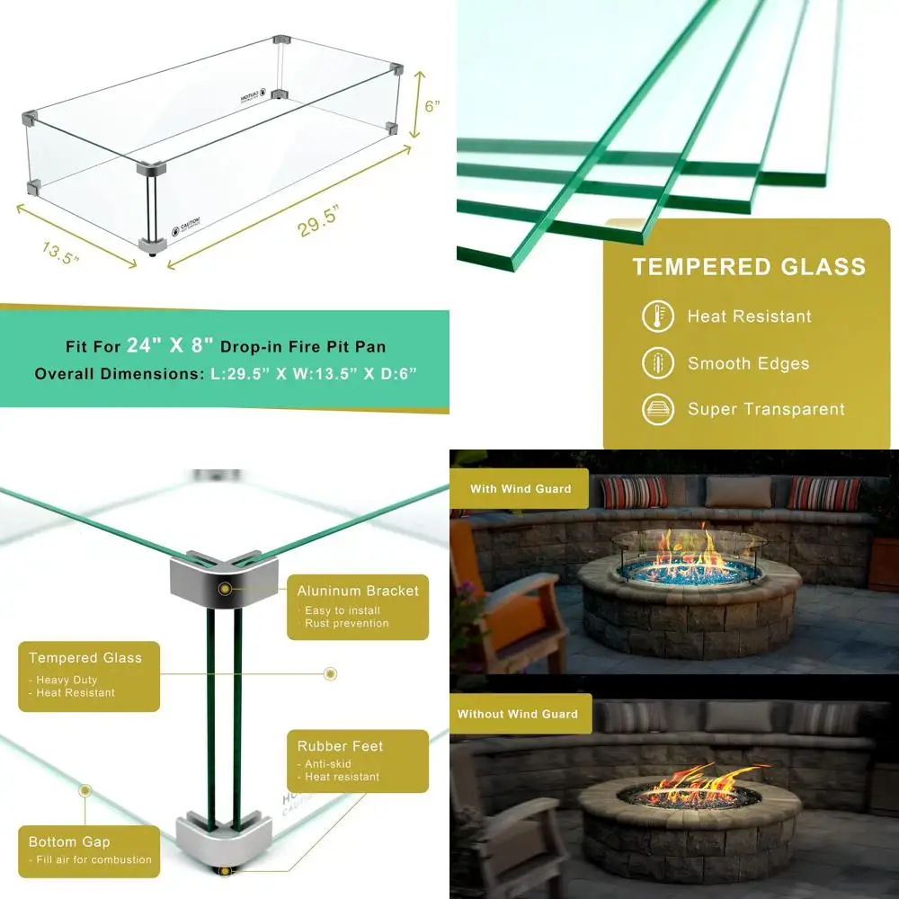 

Защитный экран из прозрачного закаленного стекла для горелки-чаша для костра 24 x 8, 29,5 Д x 13,5 Ш x 6 В (дюймы)