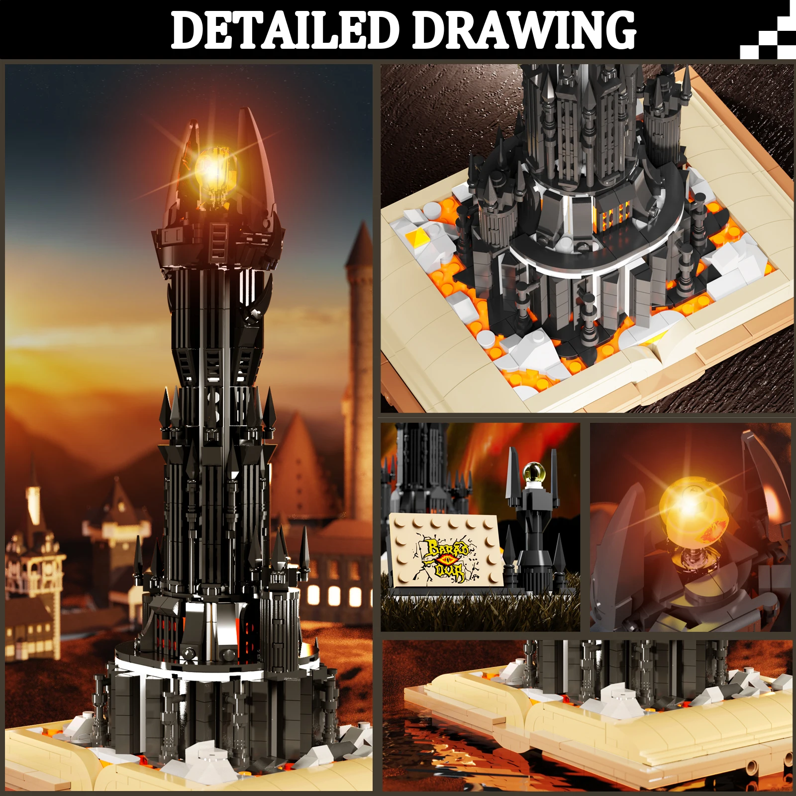 ตัวต่อบล็อกปราสาทลอร์ดออฟเดอะริงส์ ชุดสร้างสรรค์สถาปัตยกรรม หอคอยมืด ชุดสร้างสรรค์หนังสือเวทมนตร์