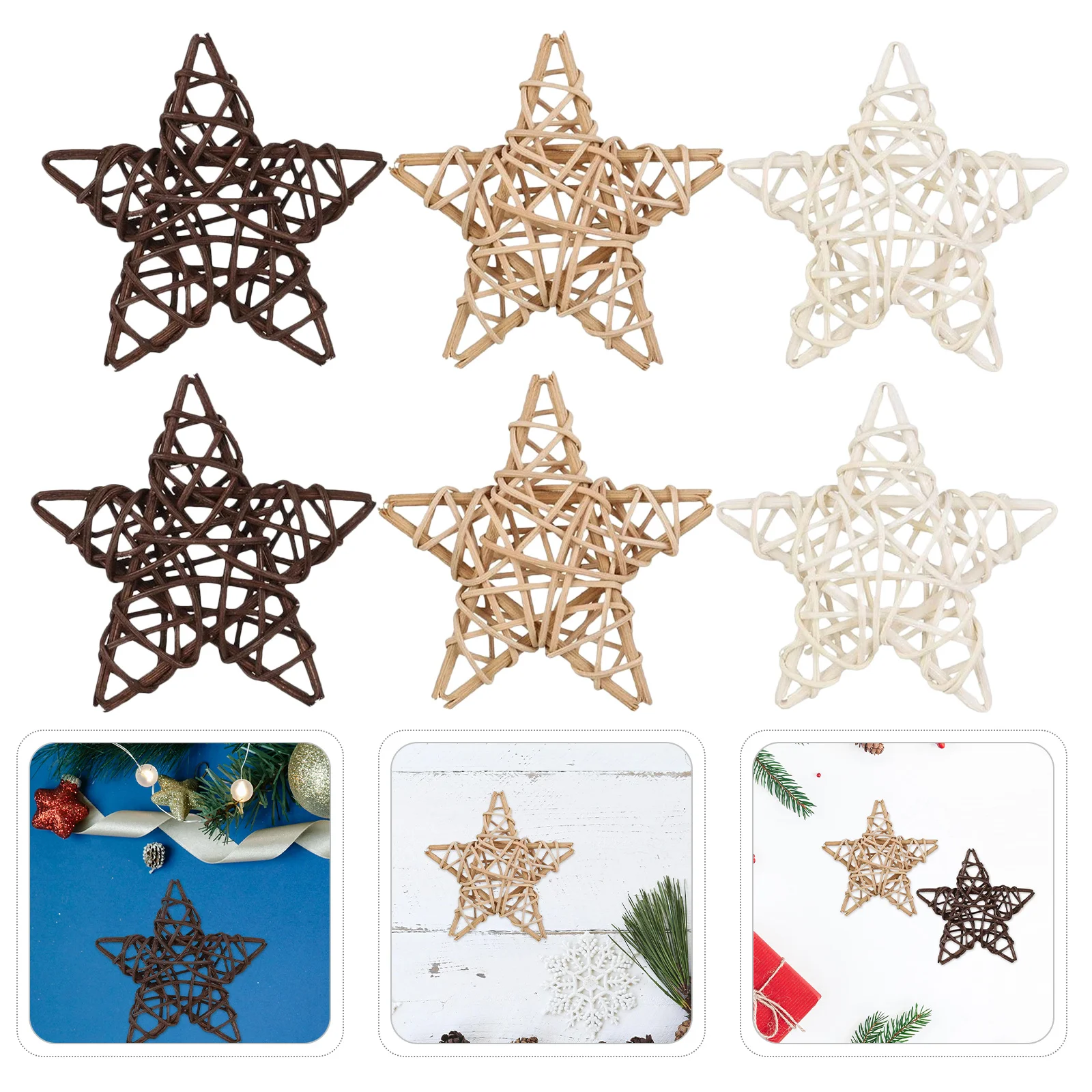 

6Pcs 12Cm Wicker Rattan Stars Decorations for Christmas Tree Wedding Party Vase Fillers Home Holiday DIY Craft