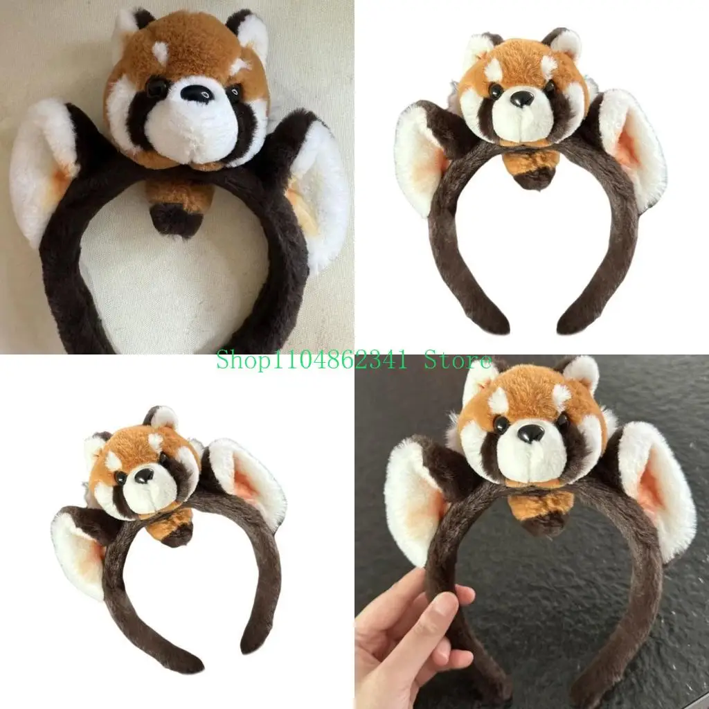 

5asd Furry Plush Raccoon Hairhoop Face Washing Headband Women Girl Makeup Hairband