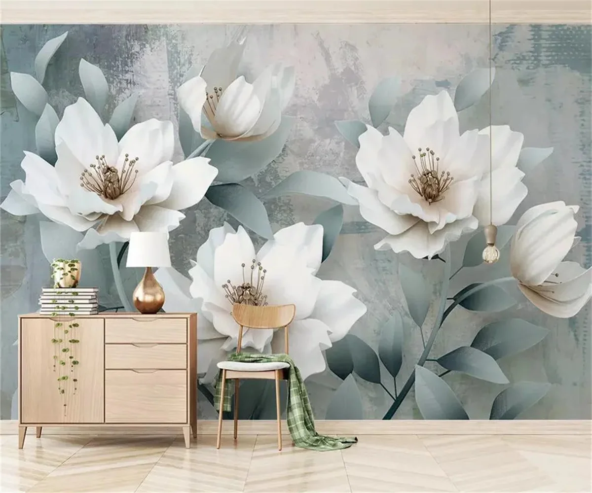 Customized Size Mural 3D 3D Relief Flower Leaf TV Background Wall Rose Blossoms Decorative Wall Rainforest Plants 3d wallpaper