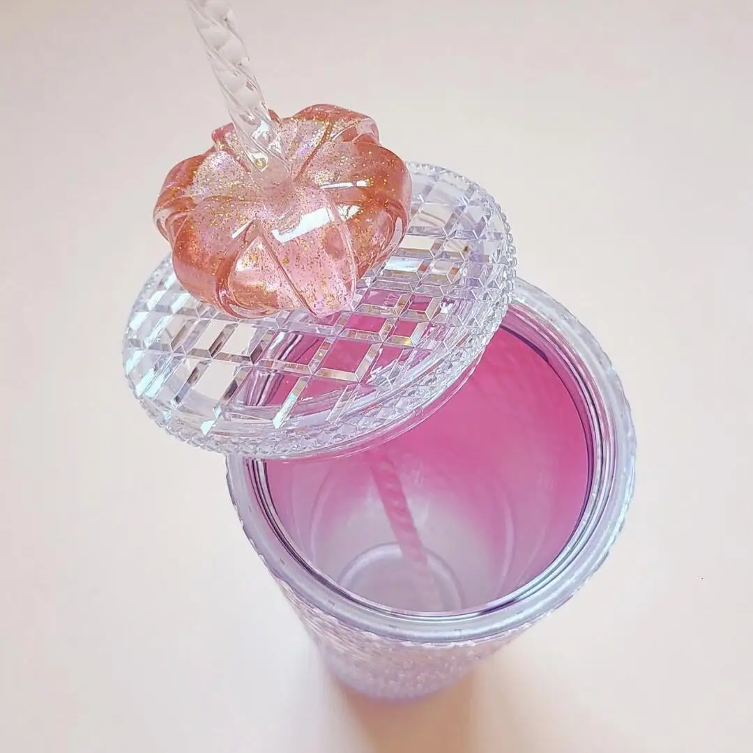 Plastic Durian Cup Cross-border Amazon Same Style Grid Straw Cup Crown Valentine Day Limited Double Layer Studded Cold Drink Cup