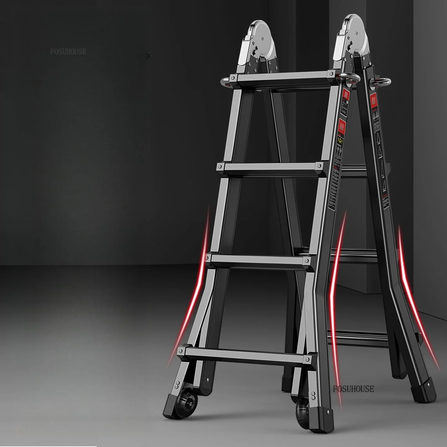 #Nordic Alloy Telescopic Step Ladders Multi-functional Lifting Engineering Stairs Thickened Herringbone Ladders Folding Ladders