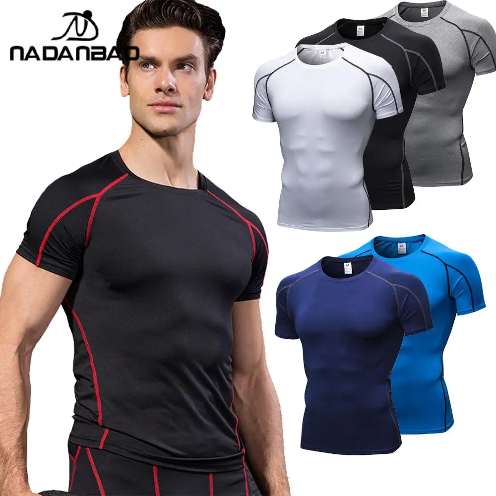 

Nadanbao Men Gym Wear Fitness Running Sports Wear Ropa Deportiva Quick-Drying Short Sleeve T-Shirt Skintight Ropa Gym Tops