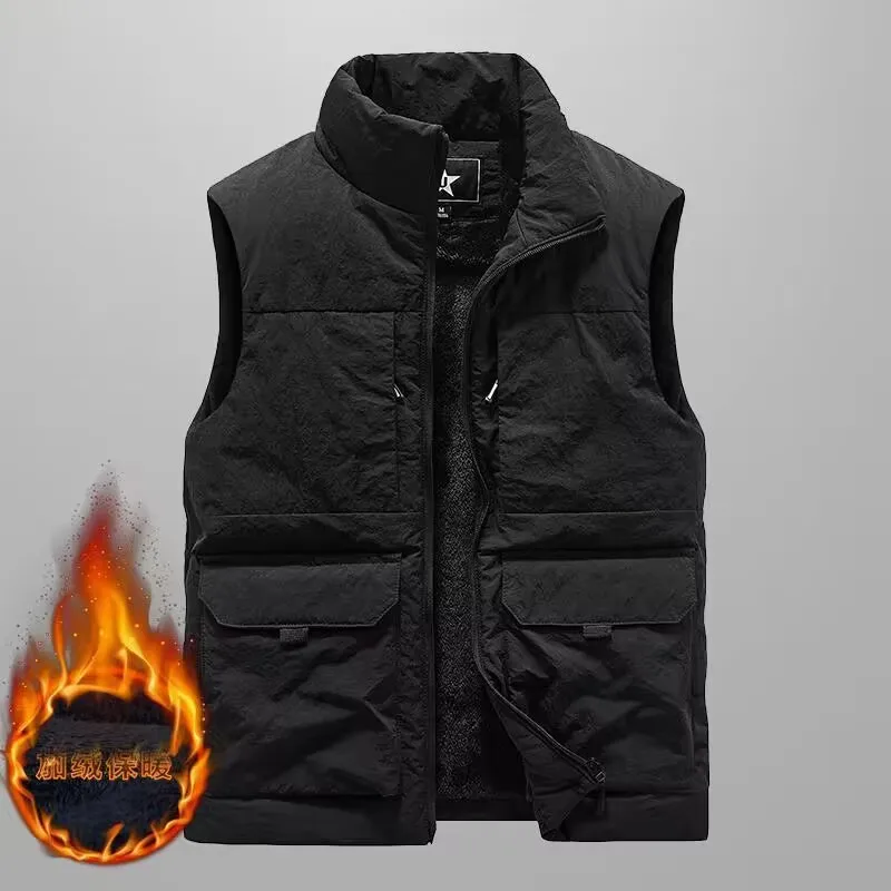 الرجال الشتاء سترة صوف سميكة العمل في الهواء الطلق صدرية دافئة القطن مبطن جاكيت بلا إكمام متعدد جيب سترة لصيد السمك VT-341