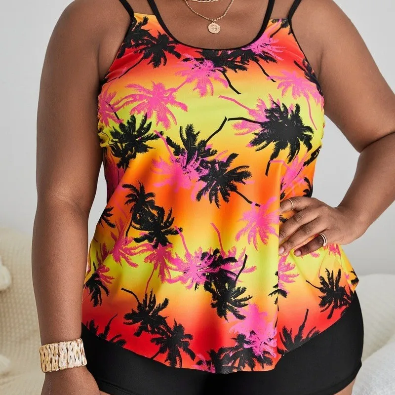 

2025 Plus Size Digital Print Bikini with Double Straps - Perfect for Beach Vacations & Pool Parties, High-Waisted & Sexy