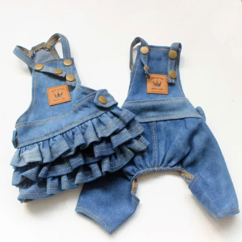 Summer Dog Clothes Denim Jeans Dog Dress Jumpsuit Coat Jacket Boy Girl Dog Clothing Couple Pet Outfit Puppy Costume Overalls