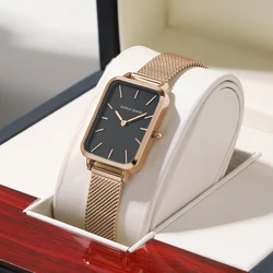 Rectangle Ultrathin Nordic Simple Style Japan Quartz Movement Fashion Stainless Steel Mesh Silvery Bracelet Belt Ladies Watches