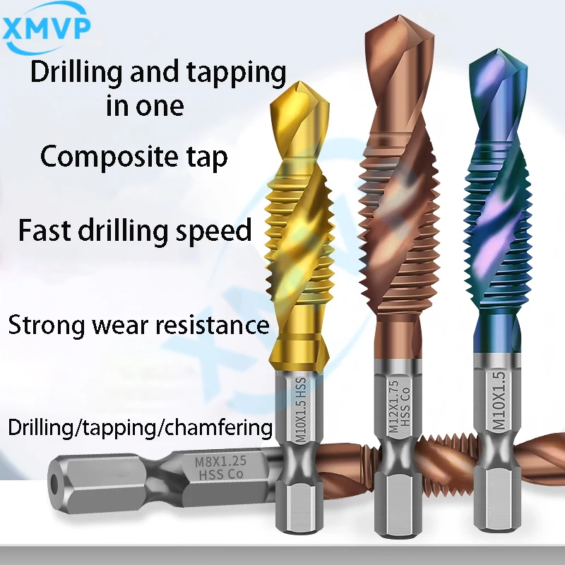 

Stainless steel special tap, cobalt-containing blue nano drill and tap integrated composite tap machine tapping drill bits