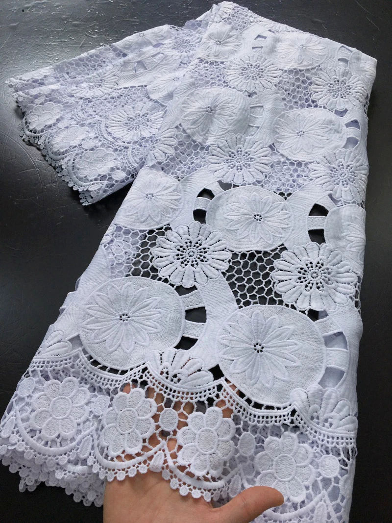White African Guipure Cord Lace Fabric 2025 High Quality Nigerian Water Soluble Lace Fabric With Stones For Elegant Women Dress