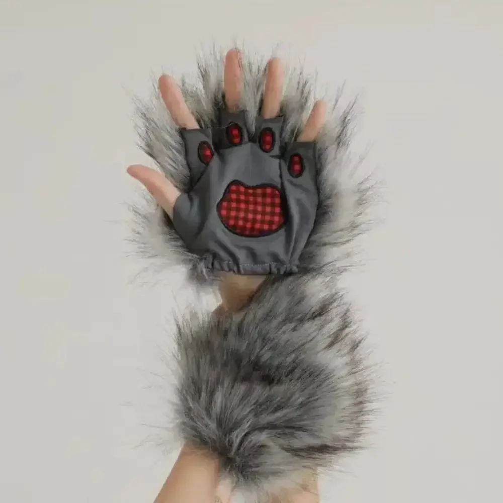 

1 Pair Grey Wolf Gloves Hairy Texture Soft Material Werewolf Paw Gloves Halloween Costume Gloves
