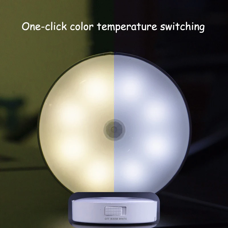 LED Motion Sensor Night Light Rechargeable Night Lamp Wireless Kitchen Bedroom Closet Light Wall-Mounted Body Induction Lamp