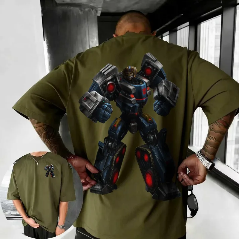 2025-26 Summer Transformers Graphic 100% Cotton Printed T-shirt for Men Hasbro Brand Children and Unisex Breathable Loose Casual