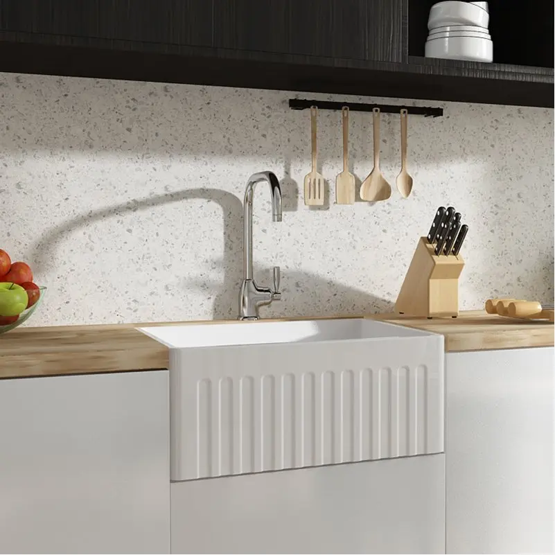 

Minjie American ceramic sink single sink kitchen household under-counter basin embedded in large pool integrated vegetable basin