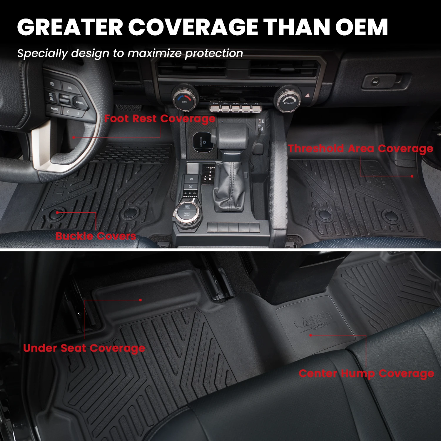 سجادات أرضية LASFIT لسيارة Toyota 4Runner 2025 2026 5 مقاعد (غير مناسبة لـ 7 مقاعد، وليس هجين)، بطانة أرضية مناسبة لجميع الأحوال الجوية TPE