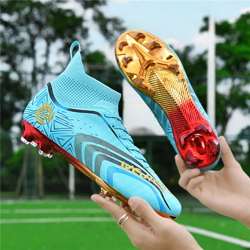 รองเท้าฟุตบอลชาย FG Non-SLIP Turf ฟุตบอล Cleats Electroplating Design รองเท้า Ultralight รองเท้าผ้าใบ High TOP รองเท้าฟุตบอล