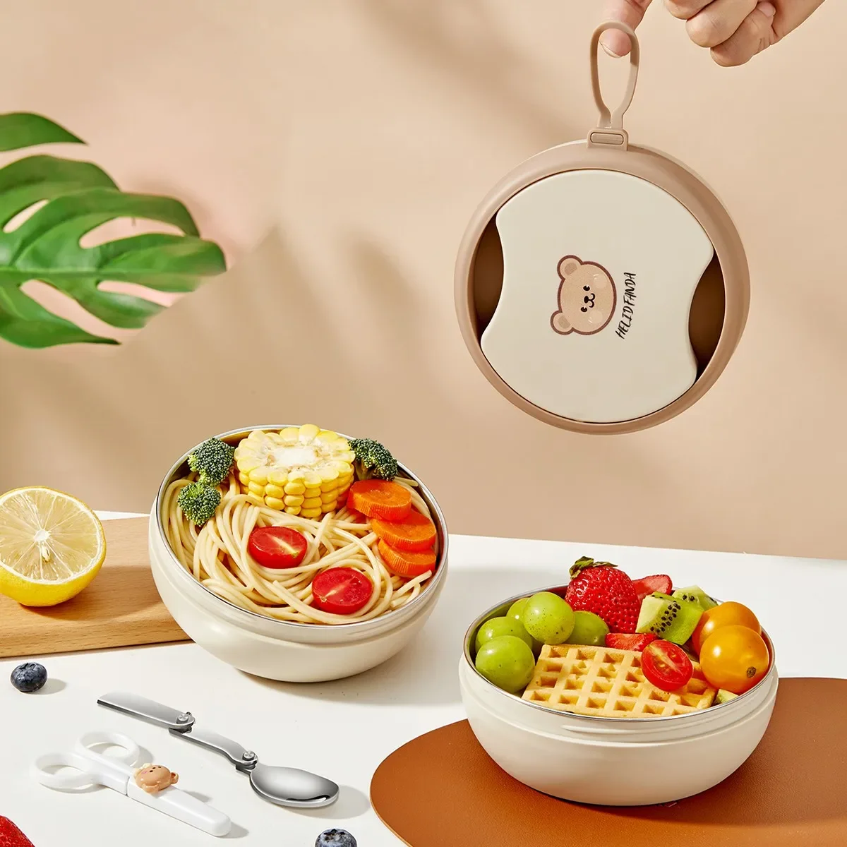 Plastic/304 Stainless Steel Portable Bento Lunch Box For Kids Students Sealed Fruit Salad Food Container With Spoon Chopsticks