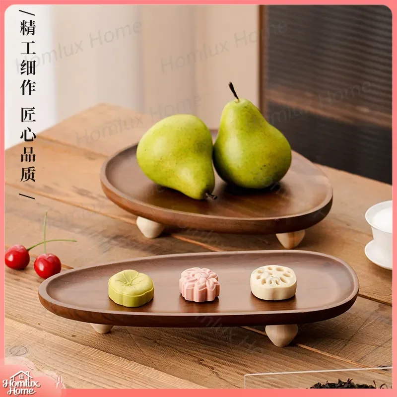Acacia Wood Serving Tray Chinese Style High Foot Tray Irregular Fruit Tray Dim Sum