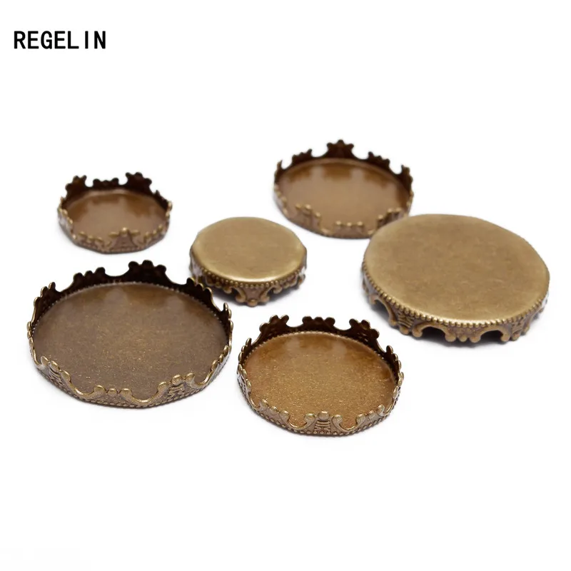 REGELIN Round Crown Pendant Base Blanks Setting DIY Cameo For Jewelry Making 20pcs Fit 15/20/25mm