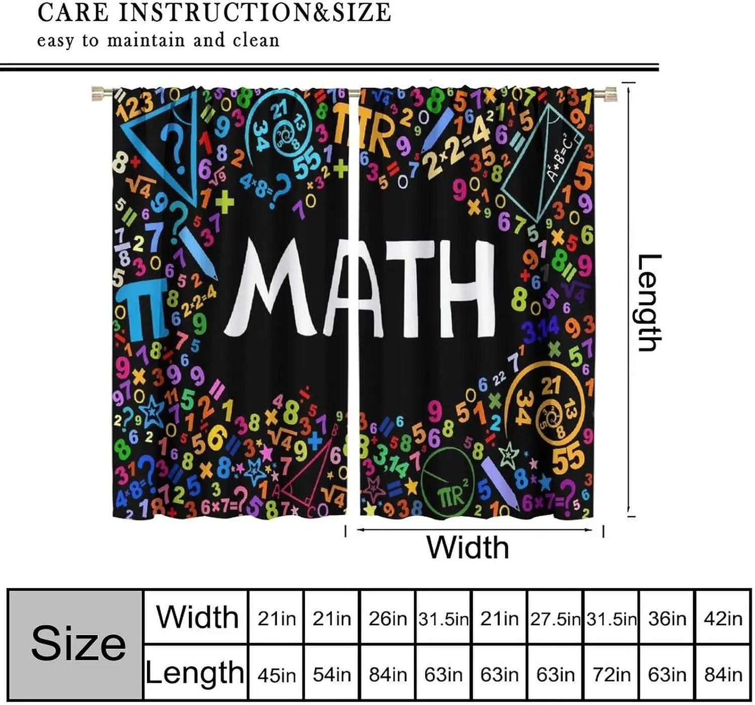 Educational Math Equation Curtain 2pcs Science Decor Window Curtains Classroom Pi Formula Print Drapery Home Gift Academic