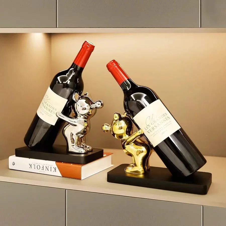 New Trendy Bear Wine Rack Modern Luxury Wine Bottle Holder Living Room TV Stand Entryway Sideboard Curio Cabinet Home Decor
