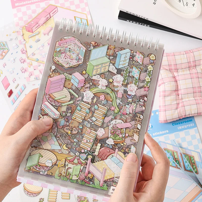 1Style 40Pcs/book Cartoon Cute 3D Three-dimensional Scene Sticker Book Ren's Stickers Handbook Stickers To Develop Hands-on