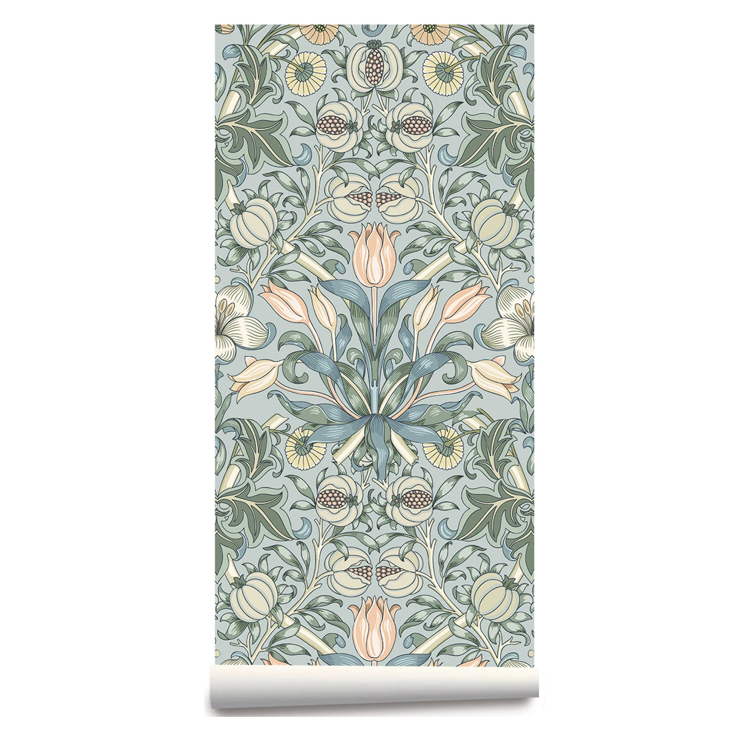 Vintage Floral Wallpaper Peel and Stick Botanical Sage Blue Wall Murals Home Kitchen Bedroom Decor Mural