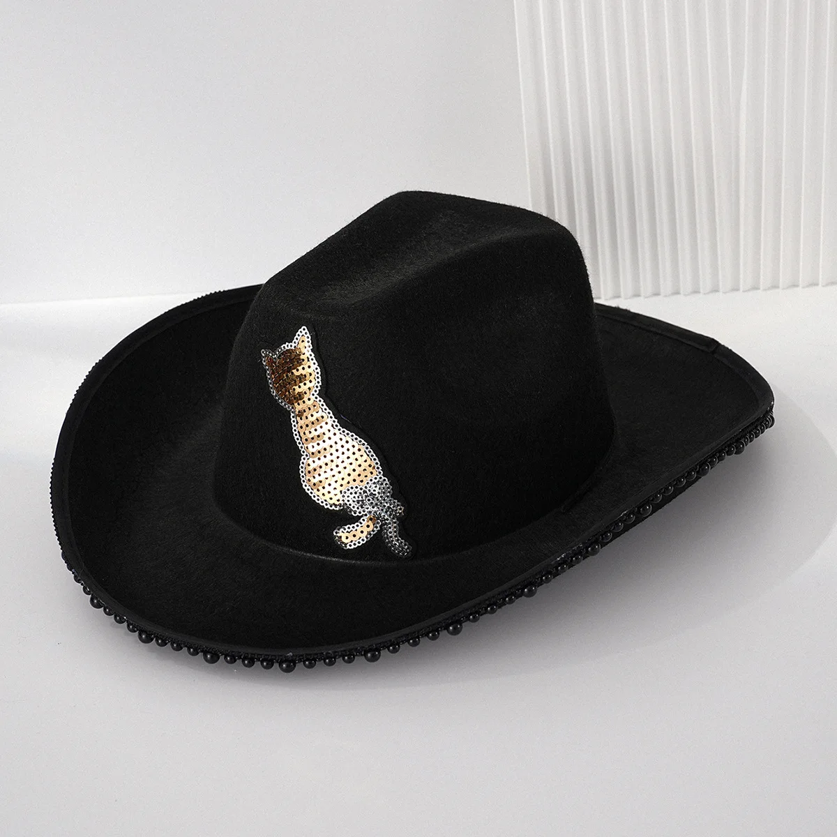 

HongLuan Black Adjustable Felt Cowboy Hats Women & Western Sequin Cowboy Hat Woman for Cowgirl, Cowboy Accessories for Man
