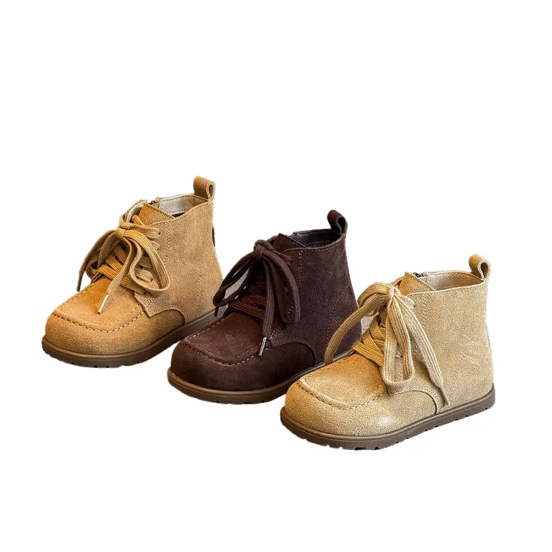 

New Autumn Styles Children Suede Flat Boots Kids Toddler Boys Girls Korean-style Vintage Nubuck Leather Ankle Boots