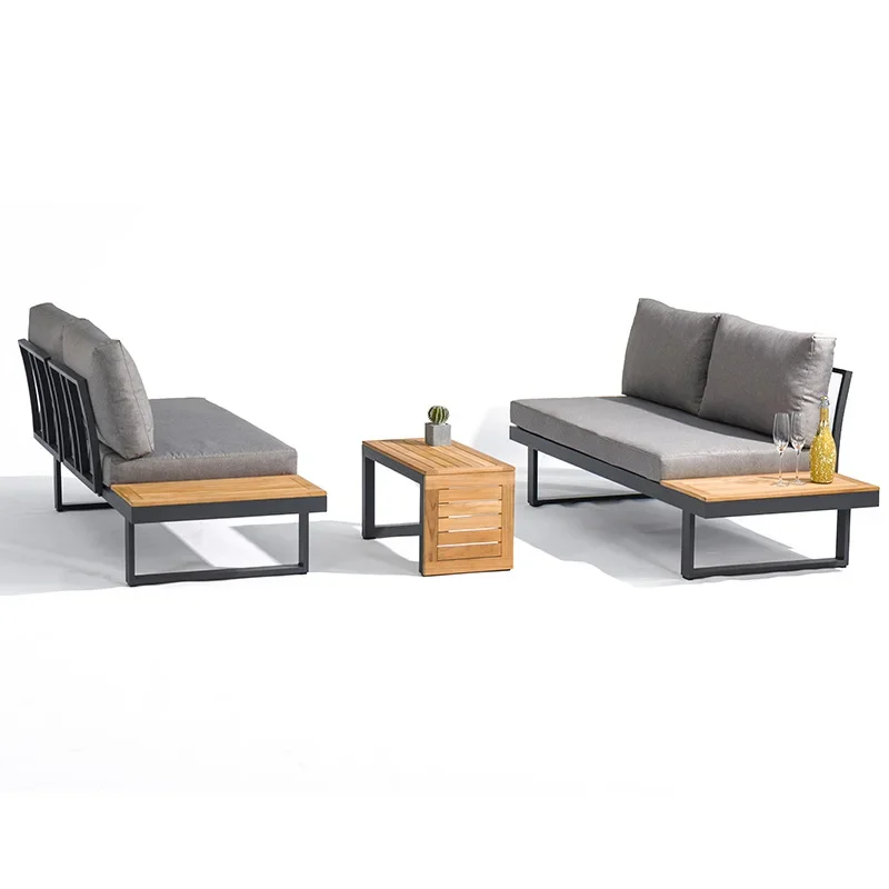 Outdoor sofa, aluminum alloy plastic wood, clubhouse leisure three-piece furniture