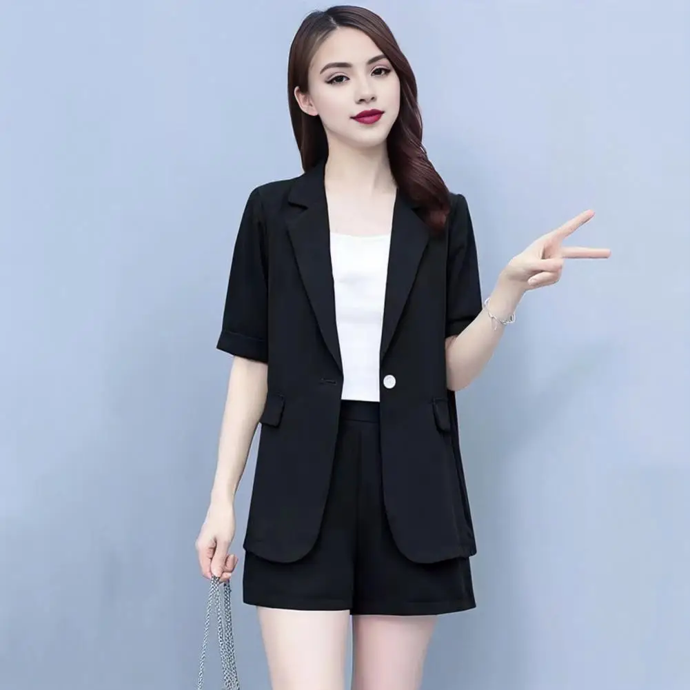 2 Piece Elegant Women Blazer Shorts Set OL Style Single Button Blazer Shorts Women Workwear Slim Fit Office Suit Casual Outfit