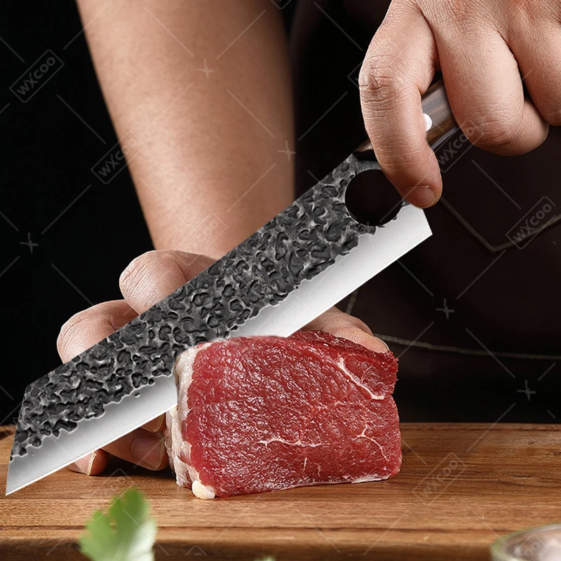 WXCOO Professional Kitchen Knives Stainless Steel Chopping & Slicing Dual Purpose Chef\'s Knife Hand Forged Hammer Cutting Knife