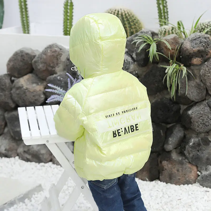 

The New Baby White Duck Down Jacket Girls Light and Thin Childrens Boys Spring Bright Face Wash-free Hooded Coat Clothes 1 To 7Y