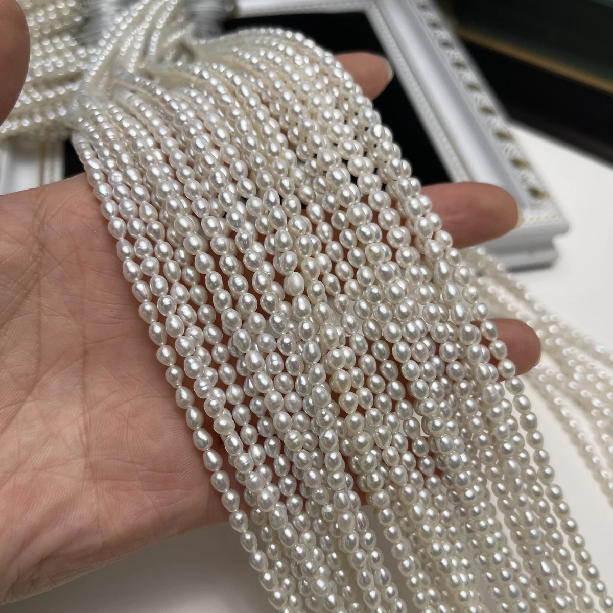 Natural Freshwater Pearl White Luster 3-4mm Rice Spacer Loose Bead for DIY Jewelry Making - Necklace Earring Bracelet Accessorie