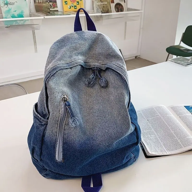 Ransel kanvas gradien Fashion Vintage baru, tas punggung sekolah kapasitas tinggi untuk mahasiswa, ransel perjalanan