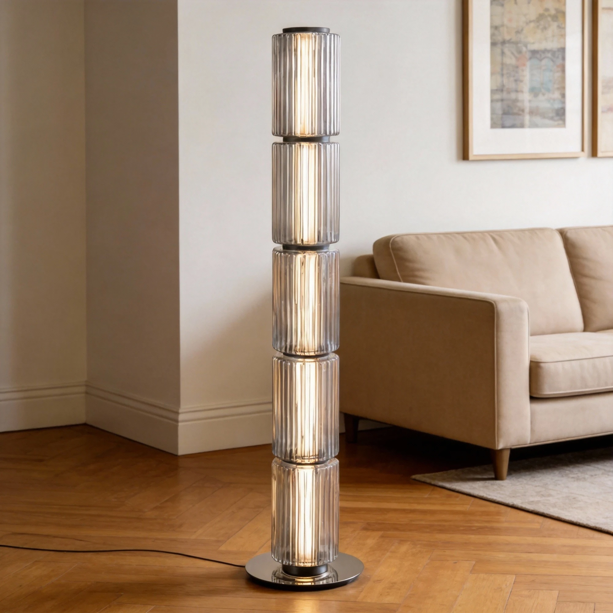 

Дизайнерский светодиодный напольный светильник SANDYHA (Италия) с дымчатым белым стеклом, яркое освещение для гостиной и спальни, скандинавский арт-декор, стильная подставка