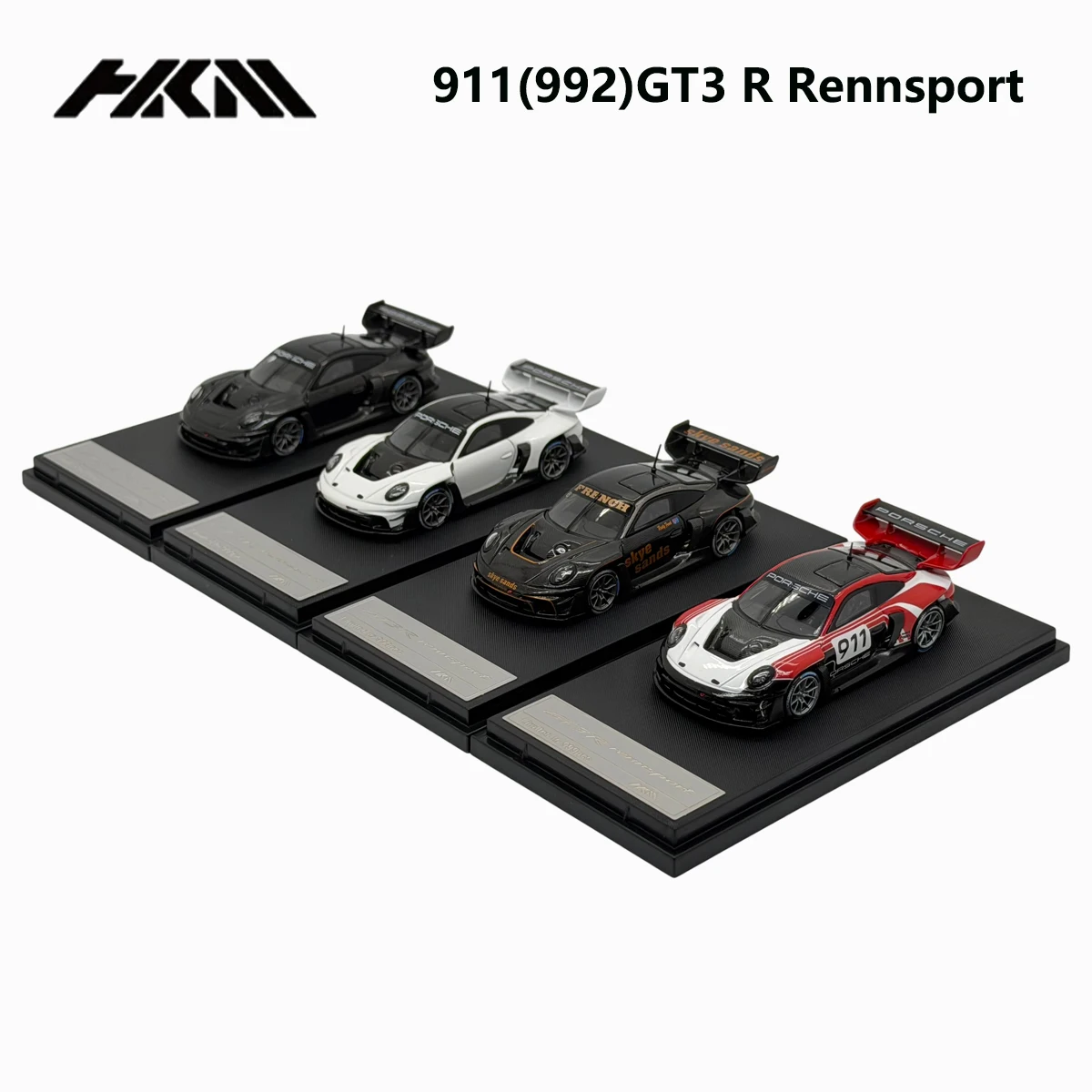 HKM 1:64 911 992 GT3 R Rennsport 3 Farben Komplettset Weiß Matt Schwarz Skye Sands Lackierung Rennstrecken-Modellauto Auf Lager