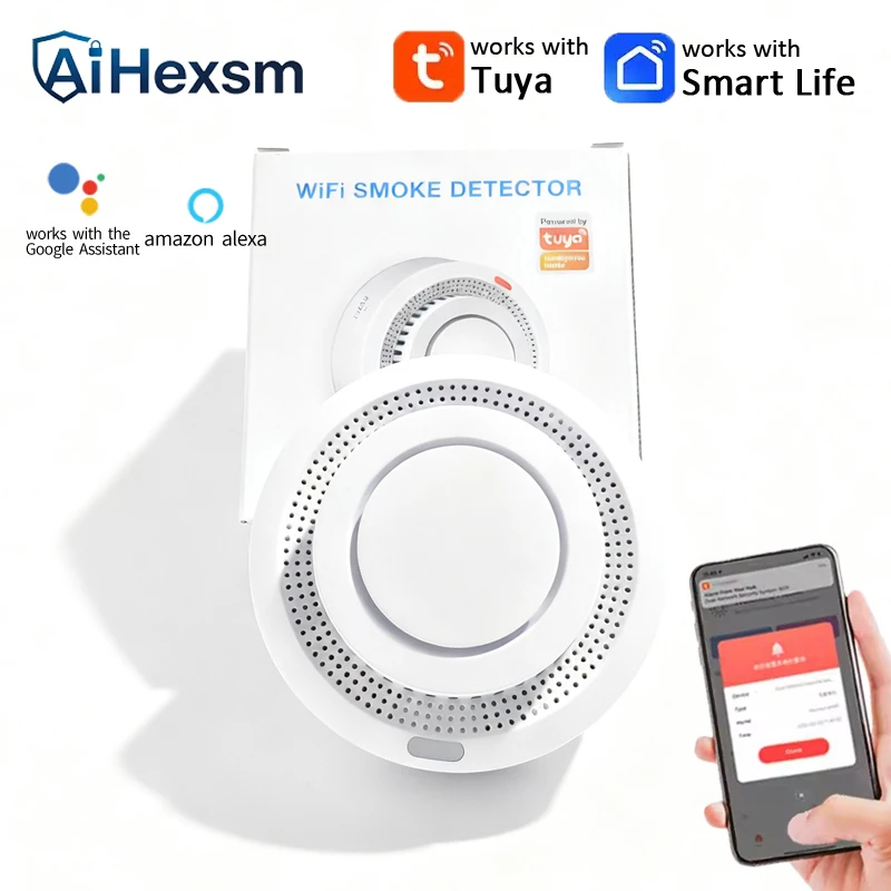Tuya WiFi Smoke Detector Wireless Photoelectric Sensor Fire Alarm Home Kitchen Security System Smart Life App Alert Sound Alarm