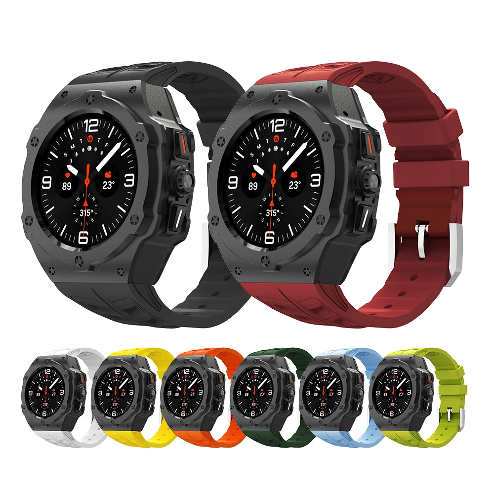 Luxury For Samsung Galaxy Watch 7 Ultra 47mm Stainless Steel case mod kit Silicone smart band strapforsamsung ultra 7 watch band