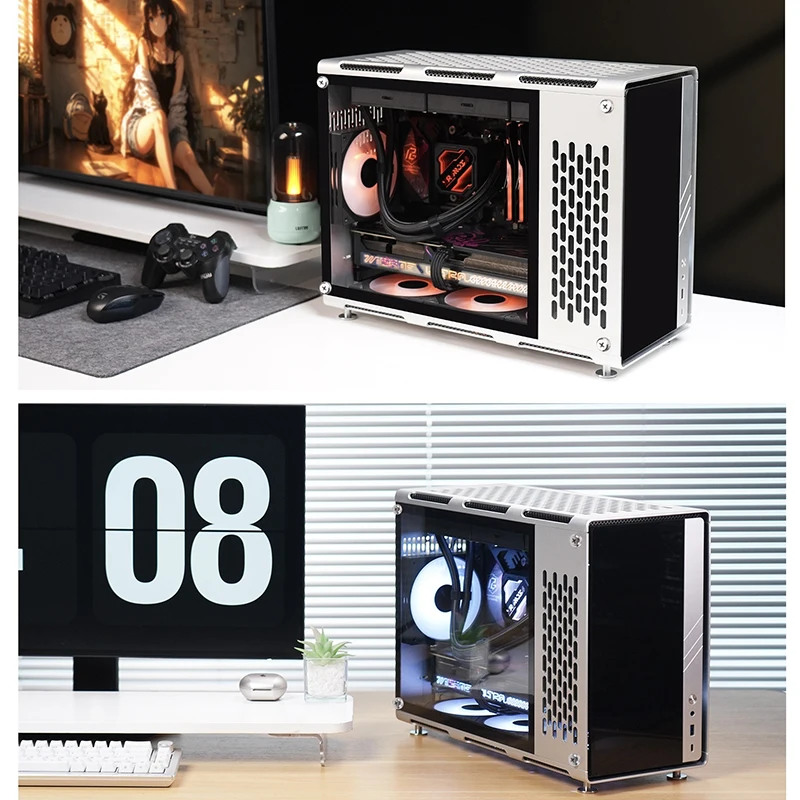 X-GAMERX Aluminum Vision Pro MATX PC Gaming Case Type-C 240/360 Water Cooler 26.5L Aluminum Magnesium Alloy Body Computer Case
