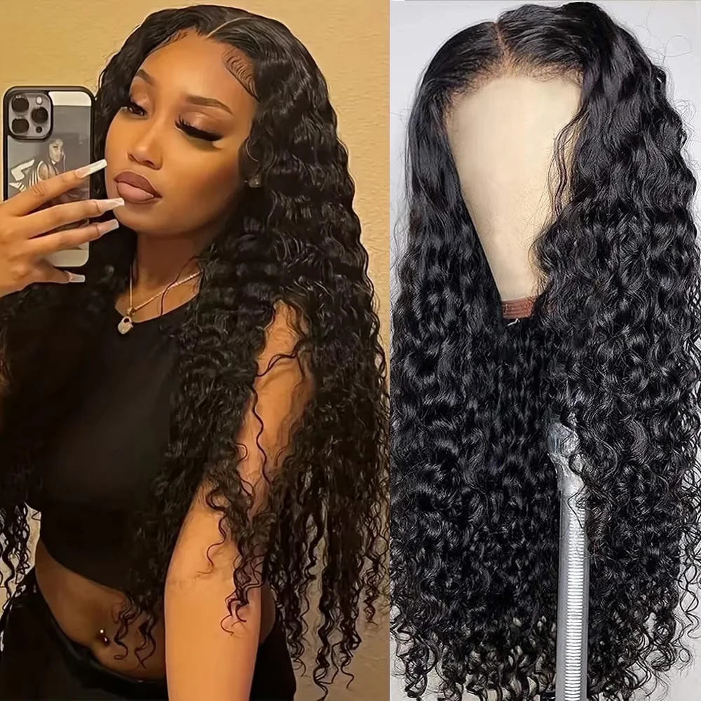 

30 34-дюймовый парик с глубокими волнами на фронтальной части 13x1 T Парик из глубоких вьющихся человеческих волос 100% вьющиеся парики Предварительно выщипанные средние части парика на шнуровке