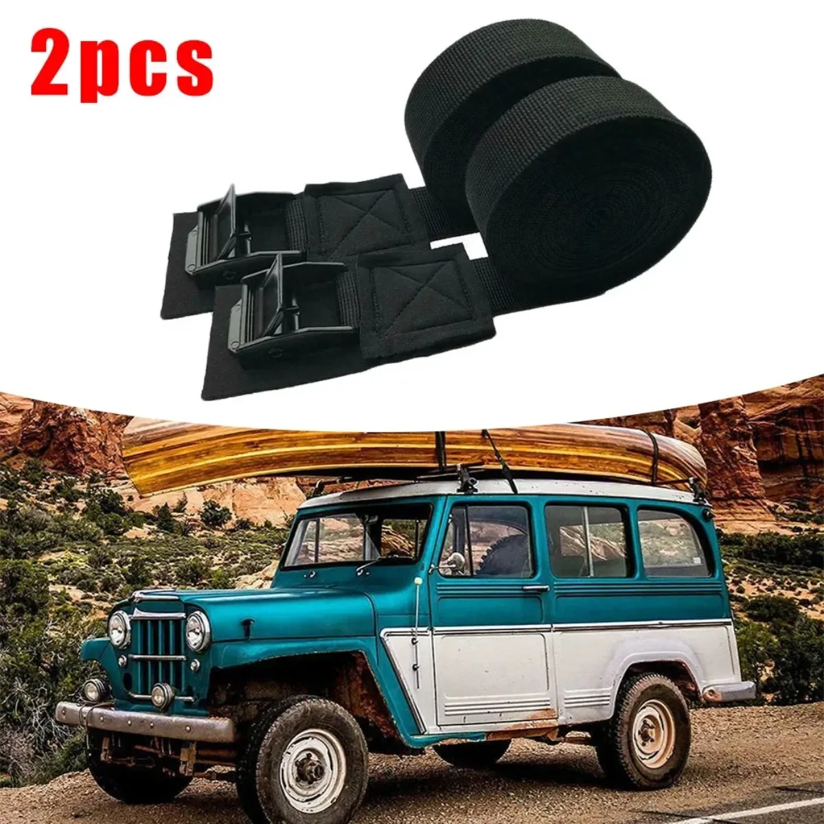 Set Of 2 Car Roof Kayak Fastener Straps Quick Release Cam Loop High Capacity Polyester Uses For Kayak Tie Down Accessories
