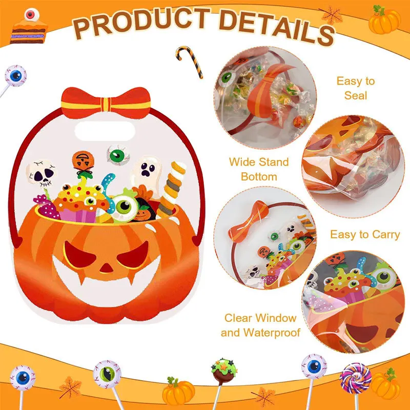 10–40 Stück Halloween-Leckerei-Beutel, transparente, selbstklebende Süßigkeitenbeutel, Plastik-Kekstüten für „Trick or Treat“, Halloween-Geschenkbeutel – Detail 1