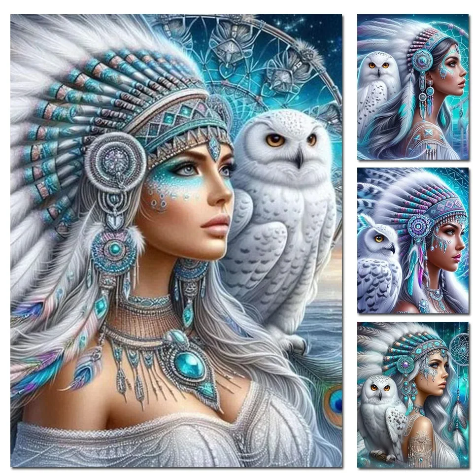 Fantasy Indian Woman And White Owl 5D DIY Diamond Painting Magic Elf New 2024 Cross Stitch Mosaic Diamond Embroidery Sale
