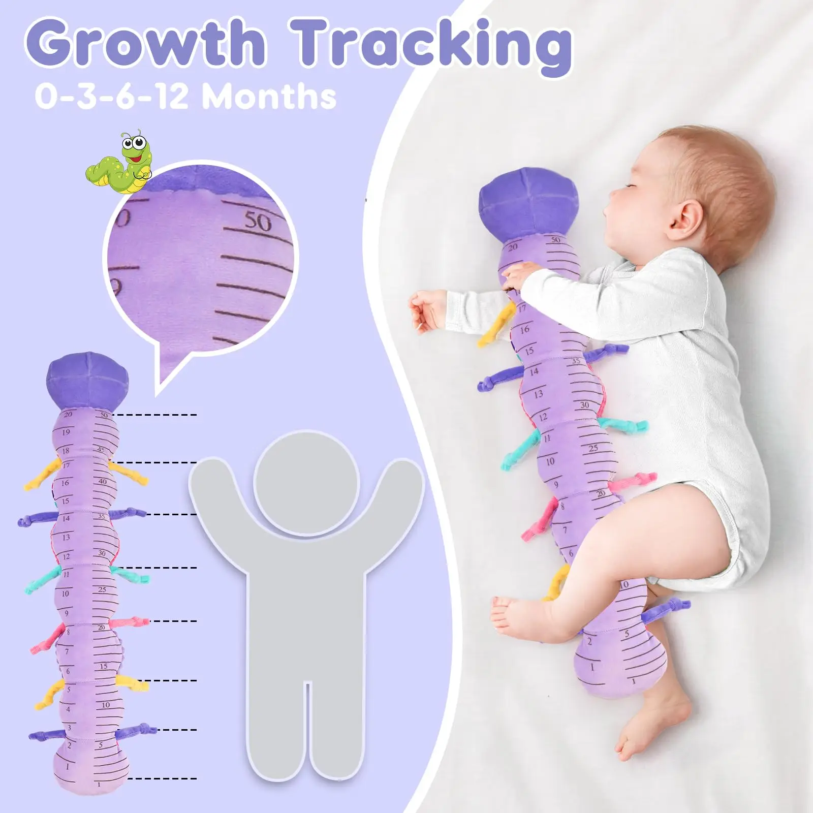 Jouet chenille froissé et qui grince, essentiel pour le temps sur le ventre des nouveau-nés de 0 à 12 mois - Peluche d'apprentissage multisensorielle pour le développement des nourrissons