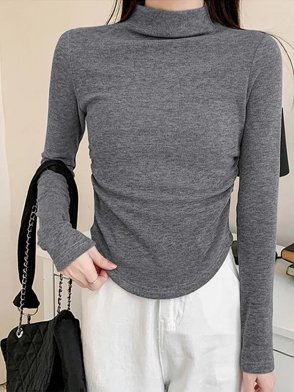 Calda maglietta coreana a collo alto Sle f in puro colore invernale Slim Fit Abbigliamento interno Base pieghettata irt per le donne Ciwalk