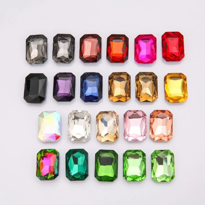 10x14mm Rectangular Octagon Transparent Nail Crystal  Decoration for women's Clothing and Beads for Needlework