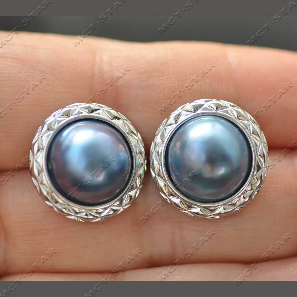 Z14422 19mm Blue South Sea Mabe Pearl Classic Wheat Ear Style Stud Earring