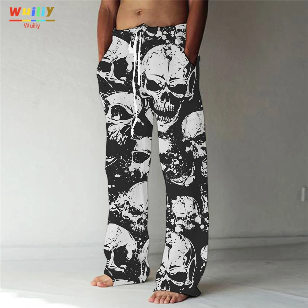 Men's Trousers Skull Skeleton Pattern Hawaiian Pants Beach Pants Drawstring Elastic Waist 3D Print Graphic Prints Comfort